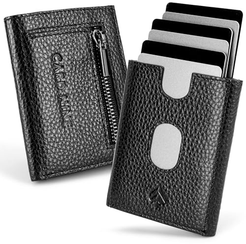 CARD Nine! Slim Wallet mit RFID-Schutz - Kreditkartenetui Kartenetui - Mini Geldbörse - Kleiner Geldbeutel - Smart Wallet - Portemonnaie für Damen & Herren (Schwarz, Mit Münzfach)