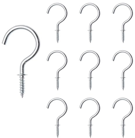 The Bead Shop 25mm Cup Hooks Chome - Metal Ceiling Screw-in Hooks for Hanging Plants, Cups, Lights, Kitchen Utensils - Chrome 10pcs
