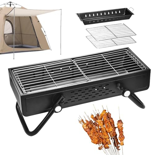 Campinggrill klappbar, Barbecue-Holzkohlegrill,Rauchfreier Camping-Holzkohlegrillofen | Große Holzkohle-BBQ-Grills, Edelstahl-Barbecue-Grill mit großer Grillfläche zum Tailgating, Camping, Kochen im F