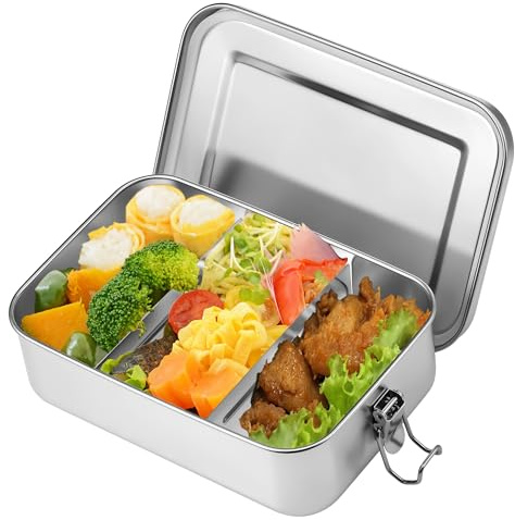 Kssvzz Brotdose Edelstahl mit 2 Fächern, 1400ML Lunchbox Auslaufsicher mit Dichtring, Nachhaltige und Umweltfreundliche BPA-frei, Brotdose Metall für Erwachsene, Kinder