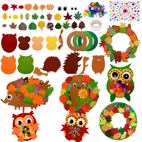 YumSur Herbst Kränze Bastelset Kinder Erntedankfest Basteln Igel Filz Moosgummi Sticker