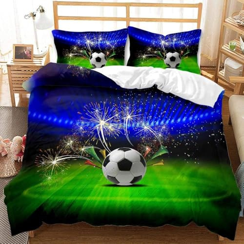JLCZBT Funda nórdica de fútbol de 135 x 200 cm, para niños, diseño de fútbol con Estampado 3D, Funda nórdica para niños y Adolescentes, fútbol, Azul, con Funda de Almohada (A-1, 135 x 200 cm)