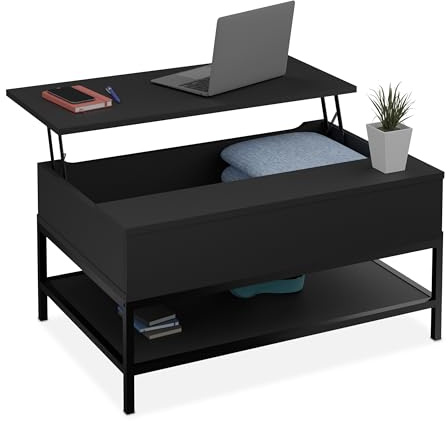 Relaxdays Couchtisch aufklappbar, mit Ablage, Wohnzimmertisch mit Stauraum, Holzoptik, HBT: 45,5x90x60 cm, Farbwahl