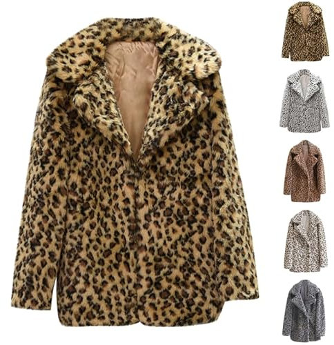 BFSWL Pelzmantel Damen Thermal Leopard Fellmantel Lang Kunstfell Winterjacke Winter Kunstpelz Felljacke Verdickte Plüsch Pelzjacke Freizeit Warm Wintermantel Faux Fur Mantel Pelzkleidung Streetwear
