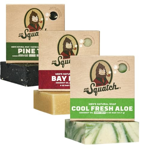 Dr. Squatch Natural Soap Bar for Men, 3 Pack to Choose From - Laurel Rum, Cool Fresh Aloe, Pine Tar
