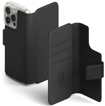 Ringke Folio Wallet Magnetic Case [Kompatibel mit MagSafe] für iPhone 16 Pro Max / 16 Plus Hülle, Abnehmbare PU-Leder Geldbörse mit Kartenhalter Flip Cover für Flache Rückseite Magnethülle - Black