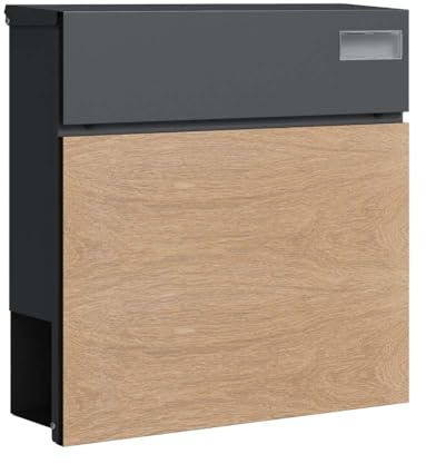 Schartec brevlåda SPB-6 trädesign ljus och antracit med tidningsfack modern och stor väggbrevlåda postlåda