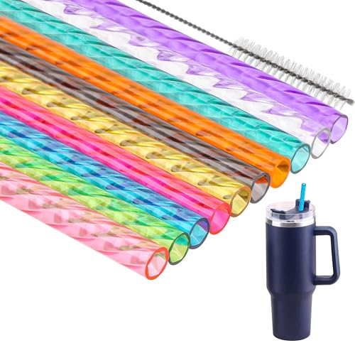Dakoufish Lot de 10 pailles de rechange réutilisables de 33 cm, 10 couleurs pour gobelets Stanley de 1,8 l, 1,2 l, 880,5 g, pailles en spirale en plastique pour accessoires de tasse Stanley, lot de 10