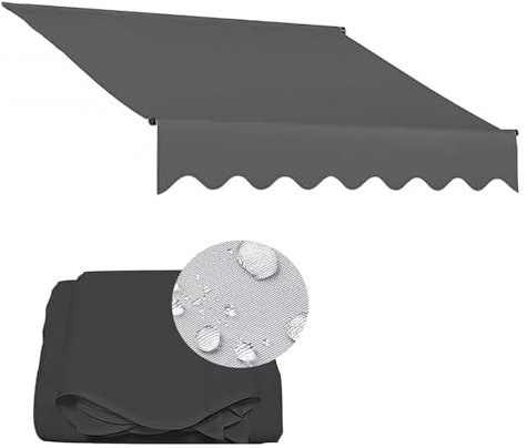Tenda da sole impermeabile retrattile in tessuto di ricambio in poliestere resistente, copertura per ombrellone da esterni, telone, per cortile, terrazza, balcone, grigio, 4 x 3 m