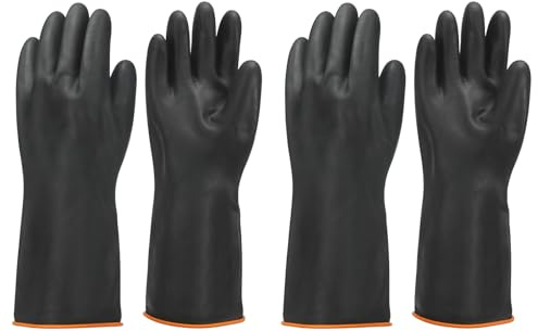 sourcing map Chemical Resistant Gloves, Latex Industrial Gloves 35cm Long Sleeve Anti-Slip Protective Safety Work Glove for Cleaning Dish Washing Resist Acid Alkali, Black, Pair of 2
