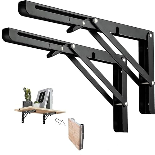 Klappkonsole Schwerlast 300mm, Edelstahl Klappbarer Regalträger für Wandmontage, Schwerlast Regalträger Klappbar bis 60kg, Platzsparende Faltbare für Küche, Garage, Werkstatt