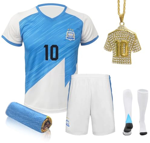 Gieyhm Soccer Jerseys Sports Team Training Uniform Boys and Girls Youth Shirts with socks and necklaces,Cooling Towel. (US, Age, 9 Years, 10 Years, Blue)