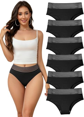 Hialegion Bragas de Algodón con Cintura Alta para Mujer,Bikini Fennina con Cinturón Elástico,Ropa Interior Ajustadas, Suaves y Cómodas Multipack