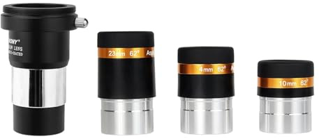 Svbony Okular Teleskop mit Barlowlinsen 2X, Teleskop Okular Kit 4mm 10mm 23mm 62° Weitwinkel Okulare und Metall Barlow, 1,25 Zoll FMC für die Deep Sky Beobachtung von Mond und Planeten
