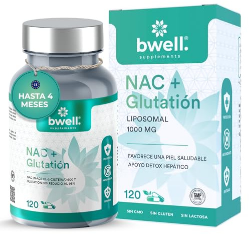 NAC 600mg + Glutation 500 Antioxidante y Detoxificante Natural L-Glutatión Reducido 98% Antienvejecimiento y Apoyo Hepático Sin Gluten ni GMO 120 Cápsulas | BWELL SUPPLEMENTS