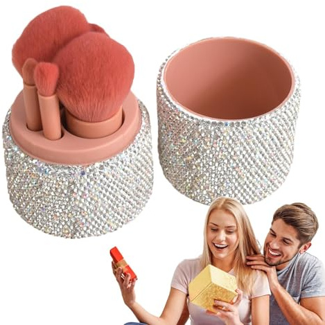 Travel Brush Set | Pennelli Da Trucco | Piumino Morbido Riutilizzabile Con Custodia Strass Per Contouring, Illuminante, Ombretti E Fondotinta