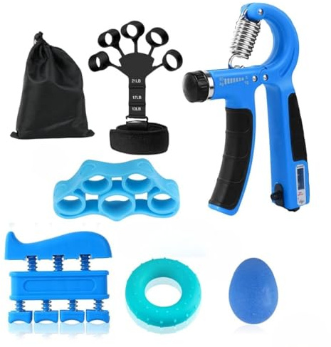 Allenamento per La Forza di Presa, 6 pezzi Allenatori per Le Mani, Dispositivo per L'allenamento Delle Dita, Incluso Allenatore del Polso e Palline da Massaggio per Allenamento Della Presa (Blu)