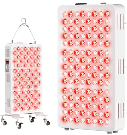 Hottoerak Rotlichtpanel, 124W Hochleistungs Infrarotlampe mit 3 Wellenlängen Modi, 5–60 Min Timer, leichtem Rollfuß & praktischer Wandhalterung – komfortables Red Light, einfach, mühelos zu bedienen