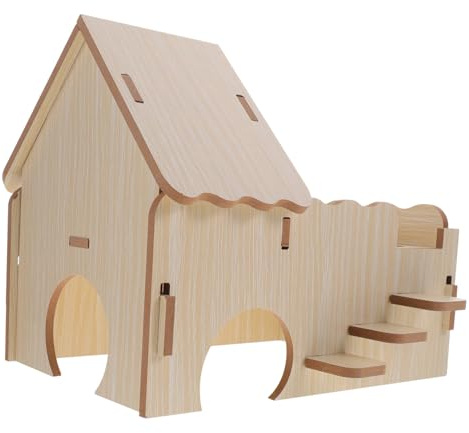 Luxshiny Maison en Bois Naturel pour Cochons D’Inde Et Hamsters Tunnel Et Nid Multifonction, Grand Format, Habitat Sécurisé pour Petits Animaux, Accessoires pour Cage Et Aire De Repos