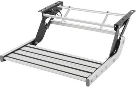 HANGKAI Marchepied manuel pour caravane avec lumière LED - Marchepied extensible - Accessoires de caravane - Accessoires de camping-car - Pliable - Marche simple en alliage d'aluminium et acier et fer