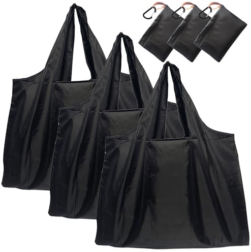 Ferizzia 3 Stück Faltbare Einkaufstasche, 58 x 40cm Oxford Toffbeutel Faltbar, Wird mit 3 Einem Karabiner Geliefert, Wasserdicht Einkaufstasche, Geeignet zum Einkaufen, Camping, Reisen