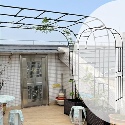 Pergolato per rose in metallo, resistente alle intemperie, arco semi-laterale per piante rampicanti, robusto padiglione da giardino per interni ed esterni, prato, matrimoni