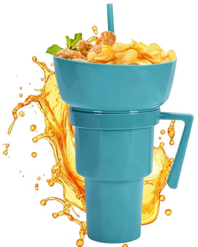 Taza Para Aperitivos Y Bebidas | Vaso de Bebida con Bol para Snacks en la Parte - Contenedor Antiderrames Para Comida Y Bebidas, Para Patatas Fritas, Fruta, Postres, Palomitas, Té En Fiestas Y