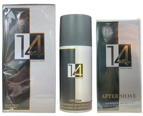 SET MP14 Pour Homme, Fragranza Maschile Dalle Note Legnose e Aromatiche: Eau De Toilette 100ml + Deodorante Spray 150ml + After Shave 100ml