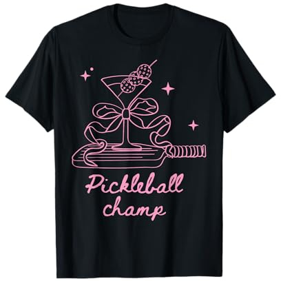 Pink Pickleball Doodles, Pickleball Champ, Martini Glass T-Shirt