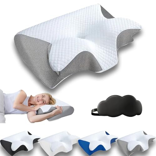 Das Original Dreamsleepz Kissen, 2-in-1 Ergonomisches Kopfkissen, Nackenkissen Kopfkissen für Lindert Nacken und Schulterschmerzen, Orthopädisches Kissen für Seiten, Rücken und Bauchschläfer (Grau)