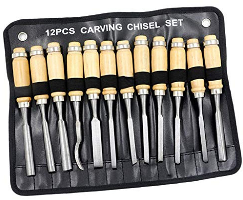 12 Pieces Professional Woodworking Carving Hand Tool Set with Carrying Case