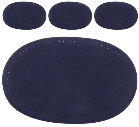 Abaodam 2 Pairs Blue Oval Fabric Elbow Patches with Suede Backing and Sewing Holes for Jacket and Sweater Repair, DIY Clothing Applique Patches for Hole Mending and Decoration