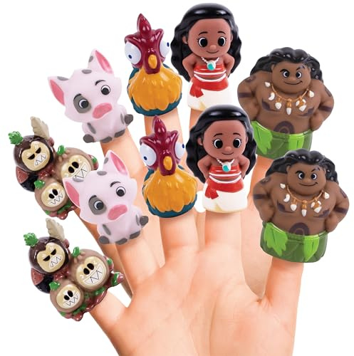 Disney Moana 10 Piece Finger Puppet Set - Educational Play, Party Favors, Bath and Pool Toys, Beach Fun, Playtime Activities