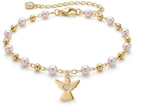 Fezodo Schutzengel Geschenk Armband, Schutzengel Anhänger Armbänder Geschenke zur Kommunion Taufe Konfirmation - Konfirmation Erstkommunion Taufgeschenke Kommunion Geschenke für Mädchen