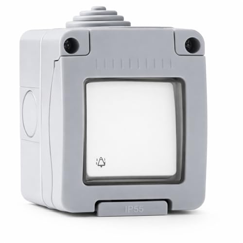WEBMATEL Pulsador Timbre Estanco de Superficie IP55 10A 250V con Tapa de Portección Infantil