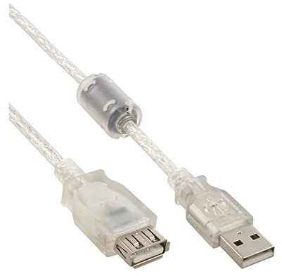 USB 2.0 Verlängerung, InLine®, St/Bu Typ A, transparent, mit Ferritkern, 0,5m