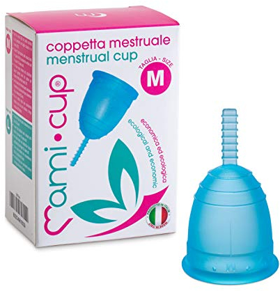 MAMICUP - Coppetta Mestruale Morbida in Silicone Medicale 100% Made in Italy, Totalmente Anallergica Priva di Lattice e Additivi, Coppette Mestruali per Ciclo - Taglia M - Turchese