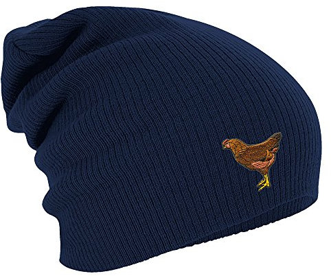 Fan-O-Menal Textilien Beanie Lungo Slouch Beanie Berretto Gallo Pollo Gockel 55339 - Blu Marino, One Size