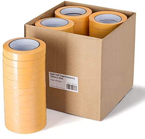 Mamba Goldband Malerkrepp Kreppband 48x Malerband 19 mm x 50 m Profi Abdeckband Malertape Klebeband Washi Tape Gold Papiertape Selbstklebend