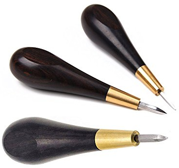 Baver Ebony Blackwood Handle Leather Craft Sewing Kit Diamond Awl DIY Tool 3mm/4mm 5/6mm (3pcs/Set)