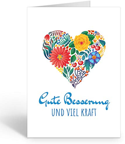 Große Grußkarte XXL (A4) Gute Besserung/Herz aus Blumen bunt/mit Umschlag/Edle Design Klappkarte/Krank/Gesundheit/im Krankenhaus/Extra Groß/Edle Maxi Genesungskarte