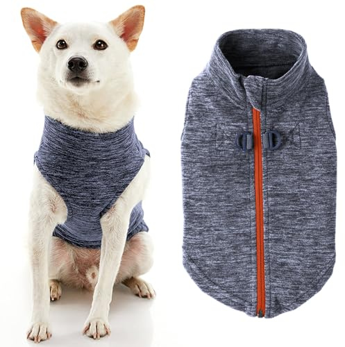 Gooby Zip Up Fleece Dog Sweater - Gray Wash, Medium - Warm Pullover Fleece Step-in Dog Jacket with Dual D Ring Leash - Winter Small Dog Sweater - Dog Clothes for Small Dogs Boy and Medium Dogs