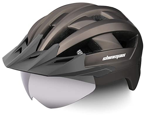 Shinmax Fahrradhelm für Herren Damen MTB Fahrradhelm mit LED USB Rücklicht Radhelm mit Visier Magnetischem Abnehmbarem Schutzbrille Mountainbike Helm Fahrradhelme Einstellbarer 57-62 cm