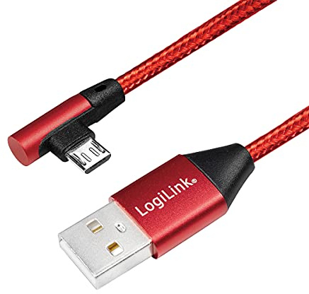 LogiLink Câble de raccordement USB 2.0 - USB (type A) vers micro-USB coudé à 90° - Rouge - 0,3 m