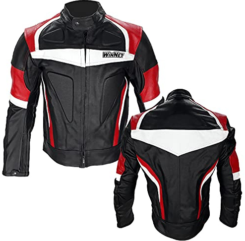 WinNet Giacca giubbotto moto in di pelle con protezioni OMOLOGATE CE da donna (XXS, ROSSO)