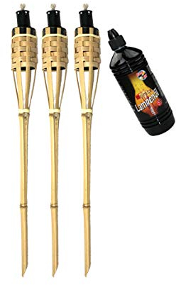 Moritz 3X Bambusfackeln Fackel Deluxe 60 cm Standard Natur + 1x 1000ml Lampenöl Gartenfackel Ölfackeln Garten Deko Öllampe Wegleuchte