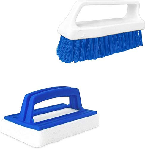 well2wellness® Pool Handbürsten-Set Blue - Reinigungsbürste mit Griff und blauen Borsten + Pool Reinigungspad/Handpad mit Griff