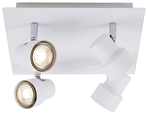 BRILONER Leuchten - LED Deckenspot, Deckenleuchte 4-flammig, Strahler dreh- und schwenkbar, 4x GU10, je 5 Watt, je 460 Lumen, 3.000 Kelvin, Weiß, 2861-046