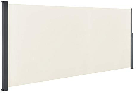 Juskys Seitenmarkise Dubai 500 x 200 cm ausziehbar Blickdicht, Sichtschutz für Balkon & Terrasse, Seitenrollo mit Wandhalterung - beige
