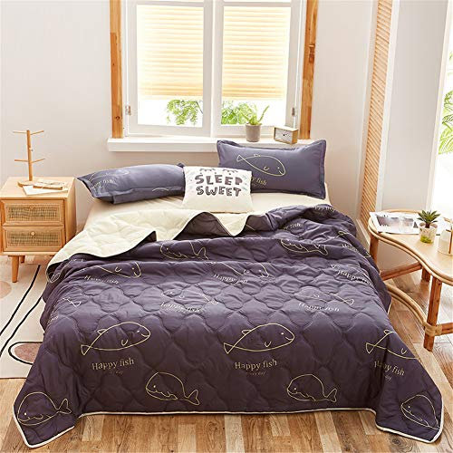 FANSU Couvre Lit Matelassé Réversible Dessus de Lit Couverture Climatisation Couette Parure de Lit Canapé l'Air Conditionné Imprimé Courtepointe (Baleine Heureuse,150x200cm)